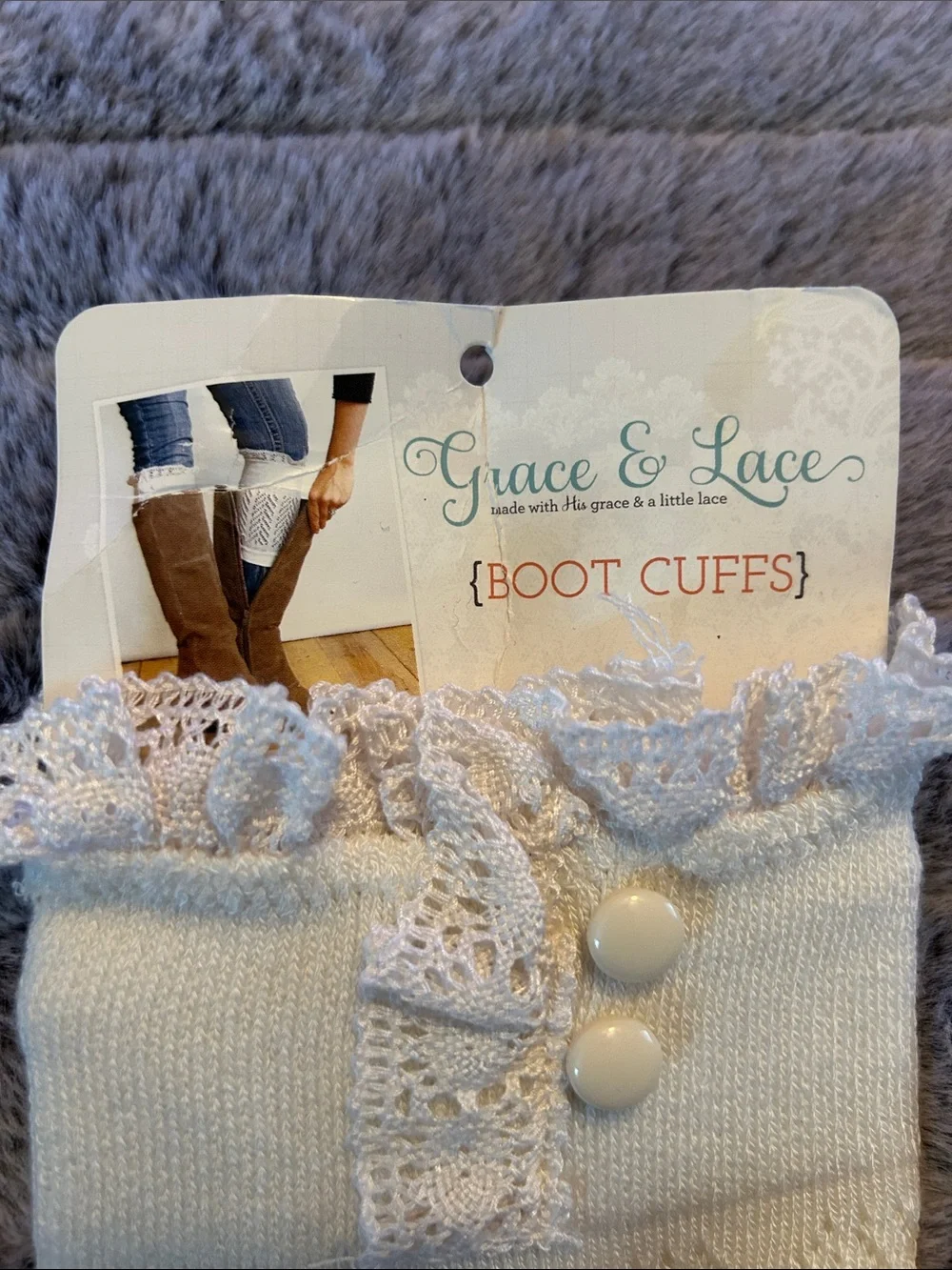 Grace & Lace Cream Lace-Trim Boot Cuffs with Buttons